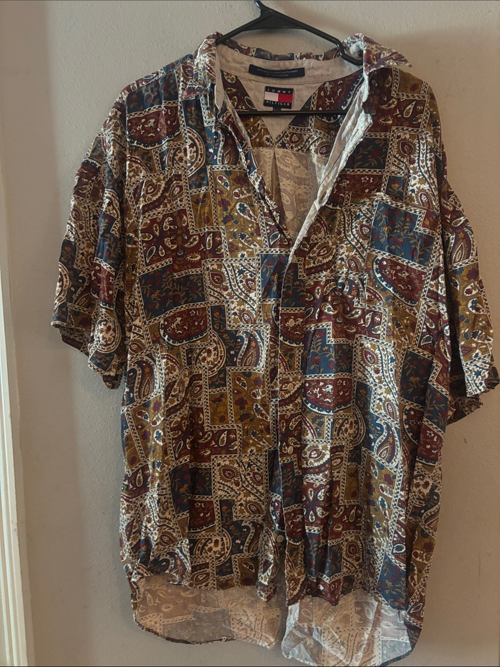 Vintage Tommy Hilfiger Brown Multi Paisley Short-Sleeve Button-Up Shirt